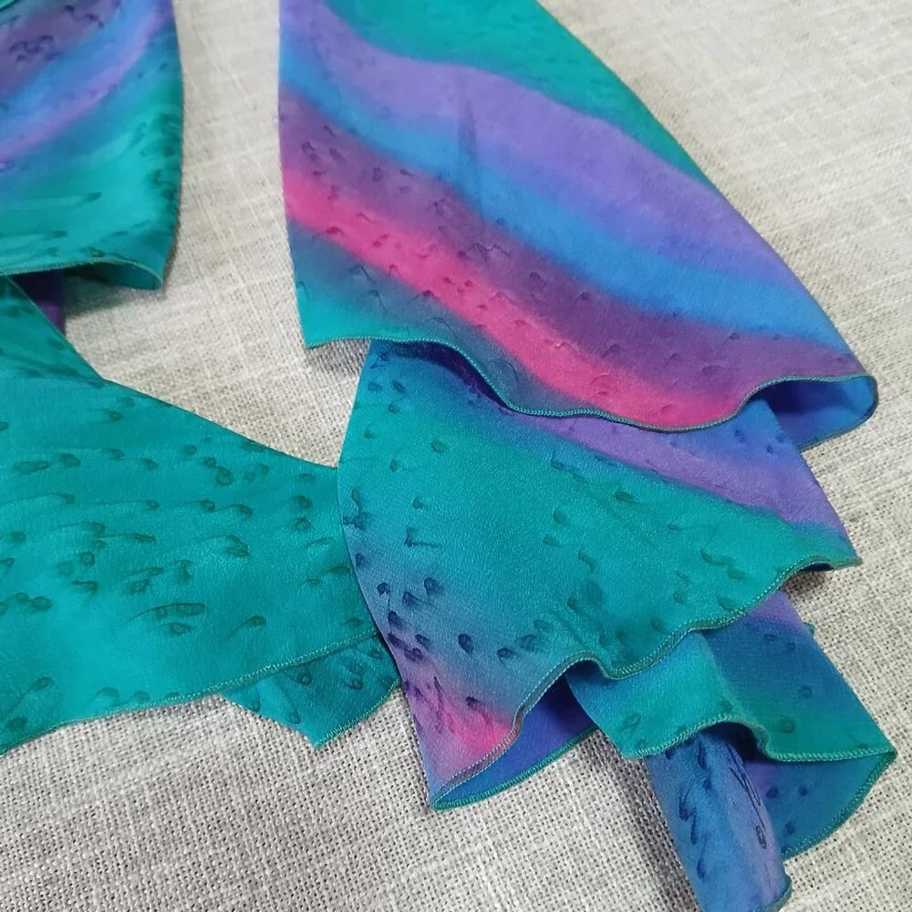 Kriska Swirl Scarf Hand Painted 100% Silk Teal Pink Purple and Blue - Picture 3 of 9